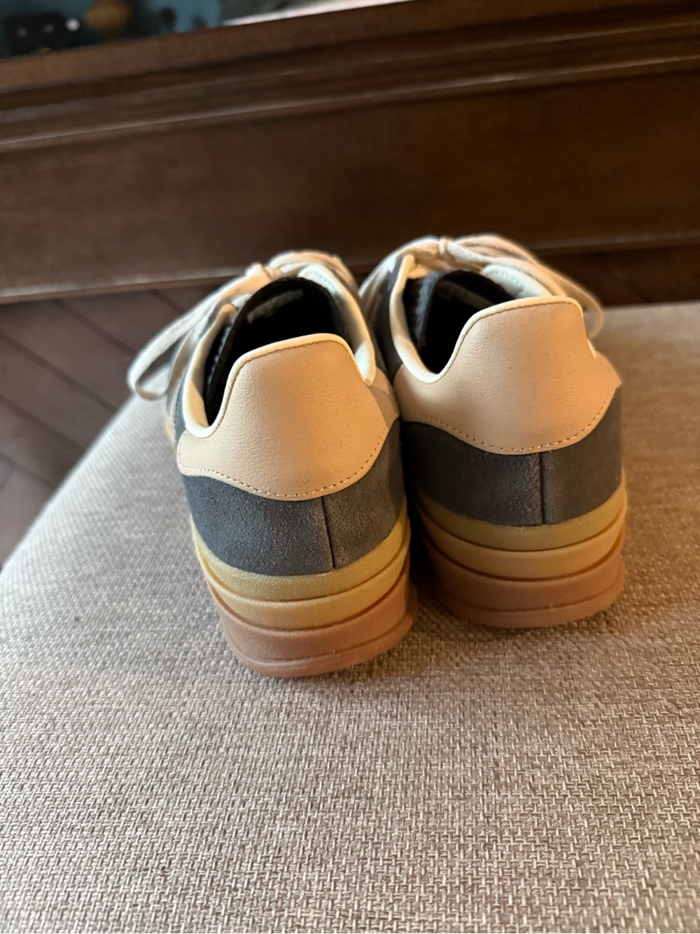 adidas Gazelle Womens Suede Platform Sneakers in Gray and Cream - Picture 3 of 6